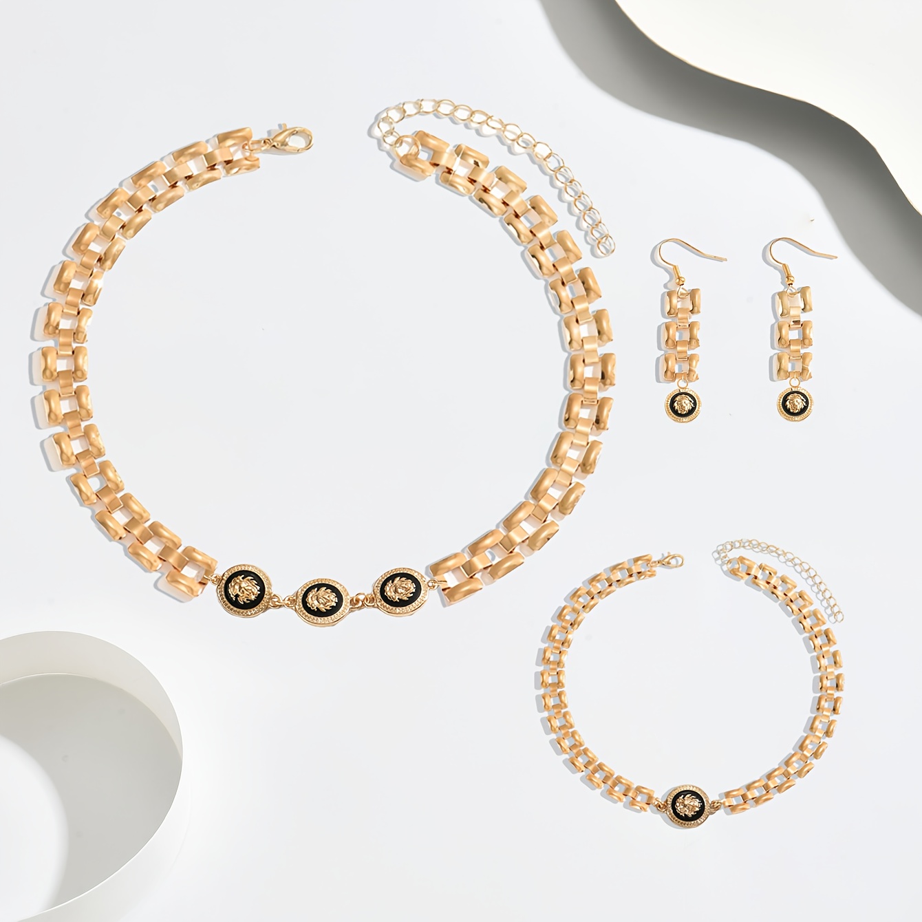 Creative Casual Trendy Geometric Round Necklace & Bracelet Set